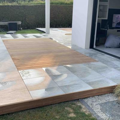 terrasse carrelage et bois sur plots